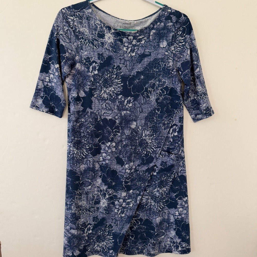 Pure Jill J. Jill Women Blue White Floral Wrap Style Dress XS Cotton Modal Rayon